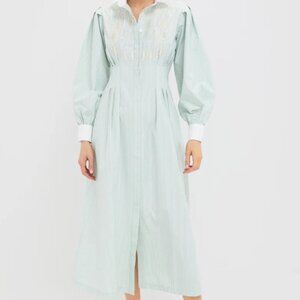 Tuckernuck Green and White Embellished Stripe Corinne Dress